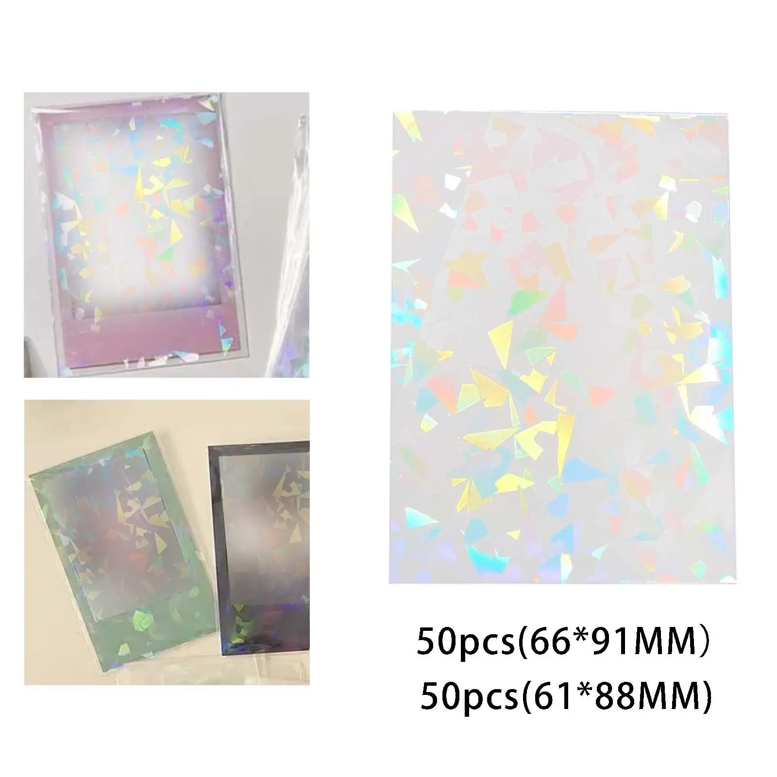 50Pcs Holographic Card Sleeves Sports Cards Guard Sleeve Collectible Thick Flashing Film Plastic Card Sleeves for Game Card