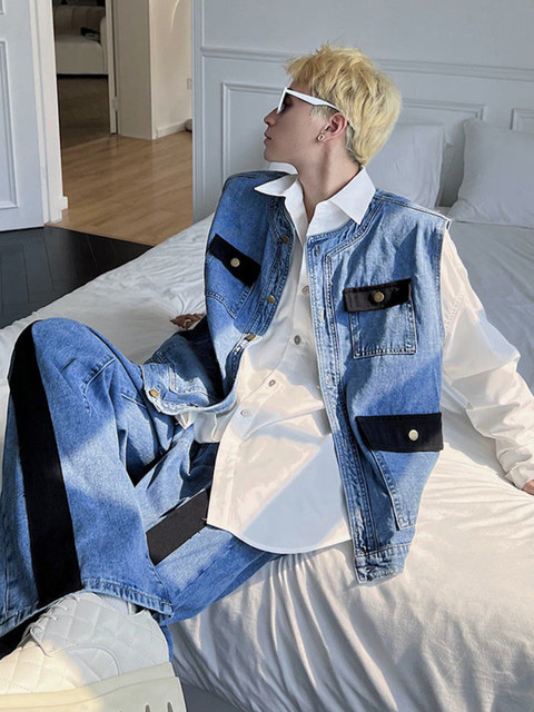 Gmiixder Hip Hop Denim 2pcs Suit Men Women Trend Streetwear Denim