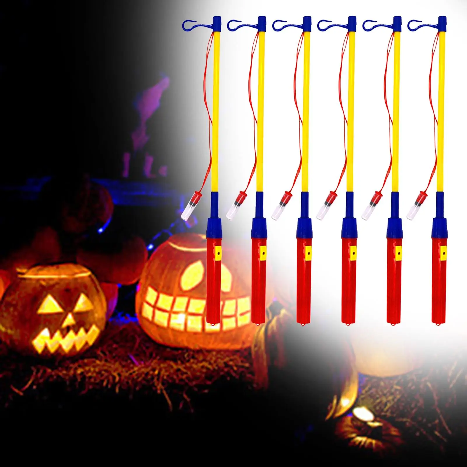 6Pcs LED Lantern Stick Lantern Rods with Hook Energy Save Pole Holder for Kindergarten Costume Party Children`s Party Halloween