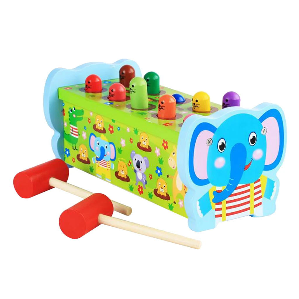 Wooden Toy Pounding  With Wooden Pegs Hammer, Bench Educational Toy for
