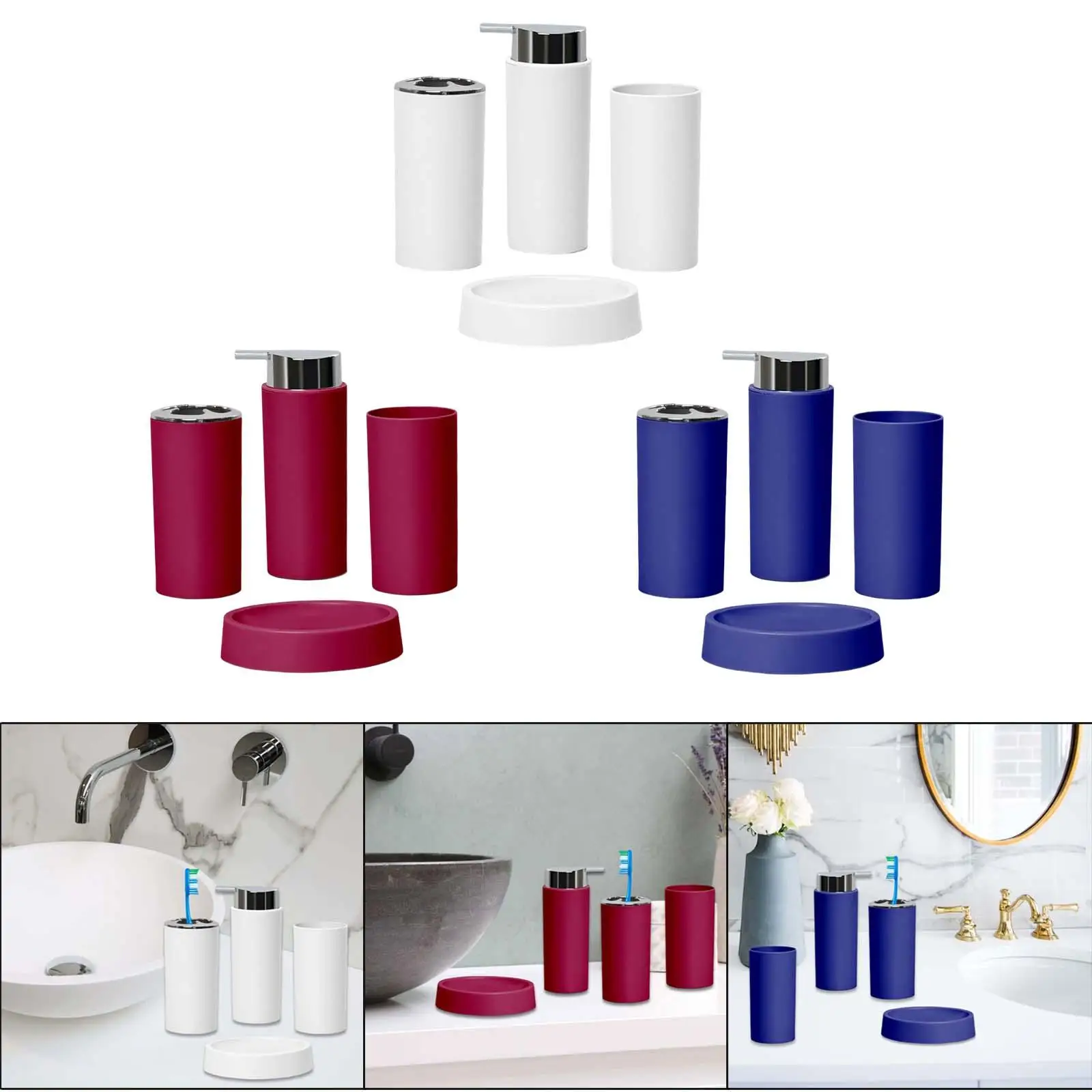 4 Set Bamboo Bathroom Soap Dish Liquid Dispenser Tumbler Holder Accessories