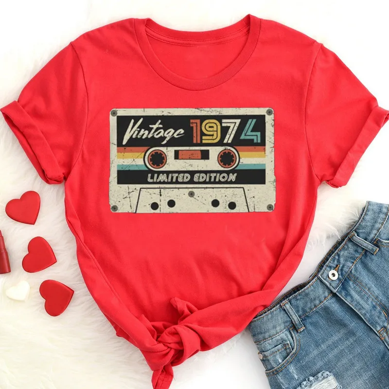 Vintage 1974  Cassette T-Shirt Made in 1974 48th birthday years old Gift for Mom Dad 48th birthday idea Classic shirt cotton y2k black t shirt