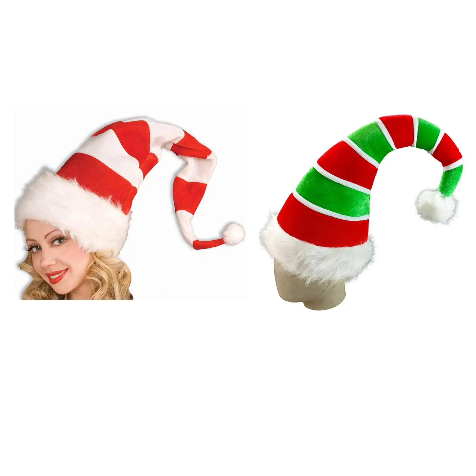 Christmas Hat Decorative Soft Plush Prop Striped Santa Hat for Halloween