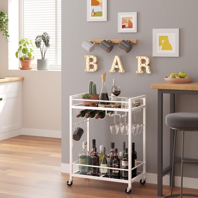 Wine Bar Cart, Simple Modern Beverage Cart with Wine Rack/Glass Holder –  TreeLen