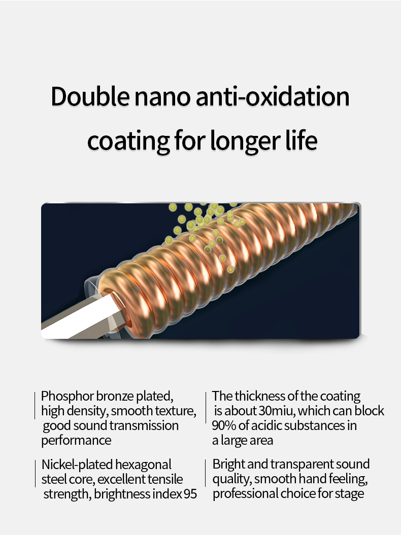 Description Picture 3 of itemOrphee Acoustic Guitar Strings Nickel Plated High Carbon Steel Hexagonal Core Guitarra Strings Guitar Parts & Accessories