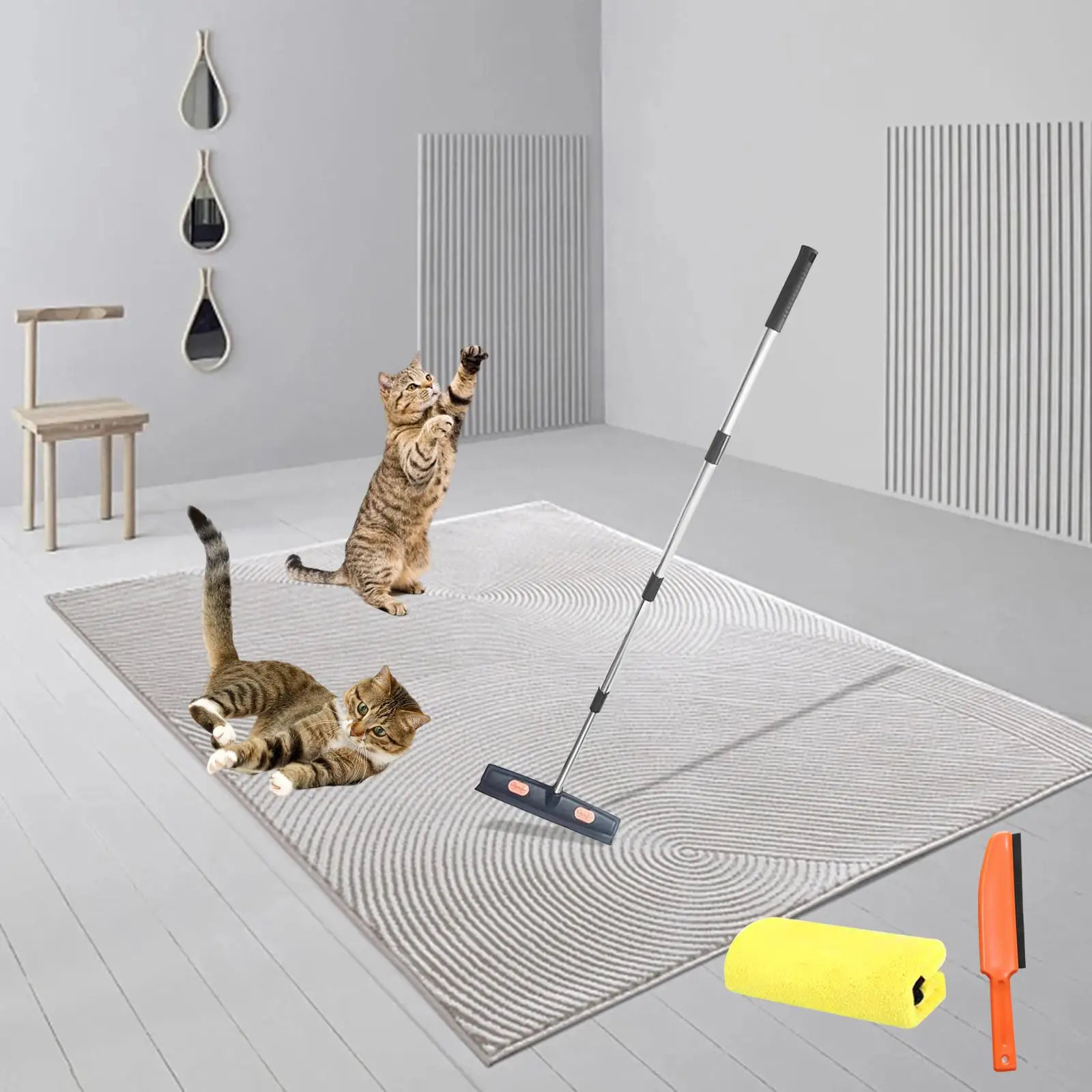 Pet Hair Remover Broom Carpet Rake with Telescopic Handle Cleaning Tool Pet Accessories Pet Hair Removal Broom for Tile Carpet