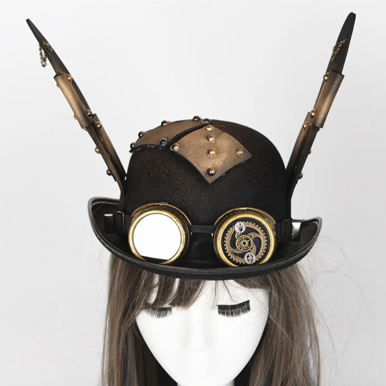 Elegant Steampunk Goggles Black Top Hat Unisex with Bunny Ears Costume Party Cosplay Costume Retro Steampunk Goggles Glasses