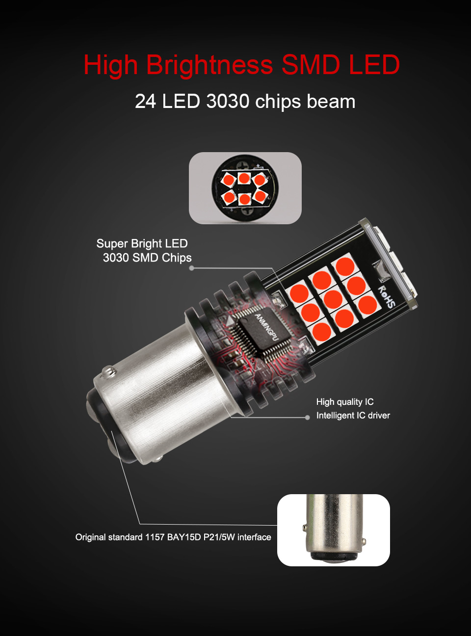 Py21w Ba15s P21w Led 1156 Bau15s Bulb 3030SMD Canbus 1157 Led Bay15d P21/5w Car Turn Signal Lamp Brake Tail Backup Red Light