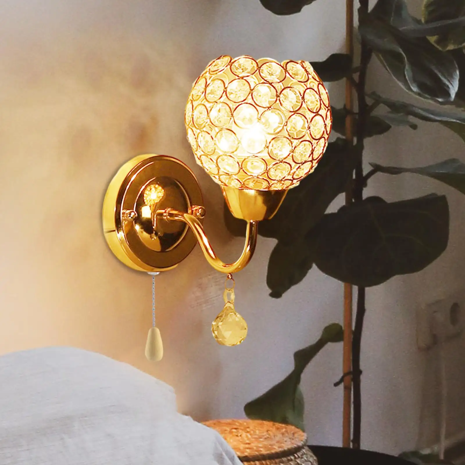 Creative Golden Crystal Wall Lamp Bedroom Bedside Light Hotel Aisle Corridor Sconce Living Room Wall Mounted Lights