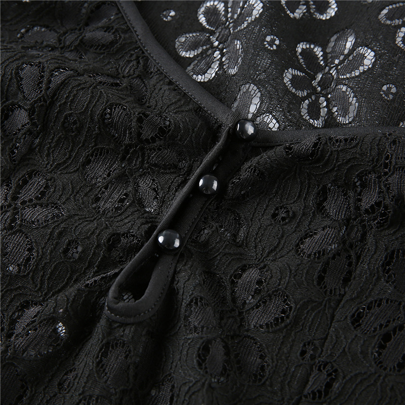 y2k Going Out Mini Lace Dress Summer Women See Through Short Sleeve V Neck Hollow Out Button Down A Line Dress Clubwear