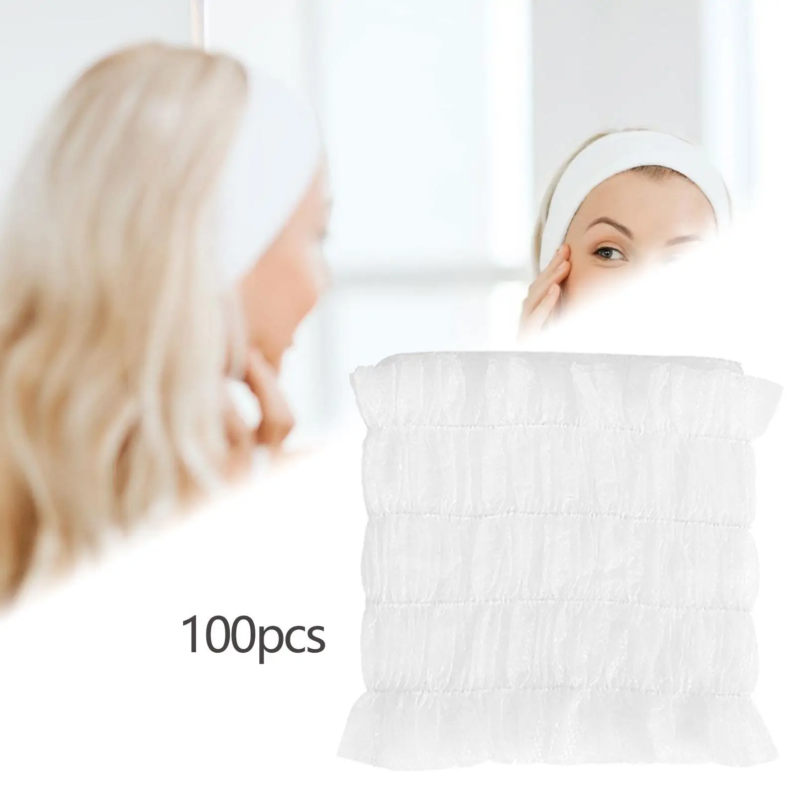 100 Pieces Nonwoven Hair Tie Sauna Womens Head Scarves Turban Headpiece Beauty Headbands for Party Makeup Shower Washing Face