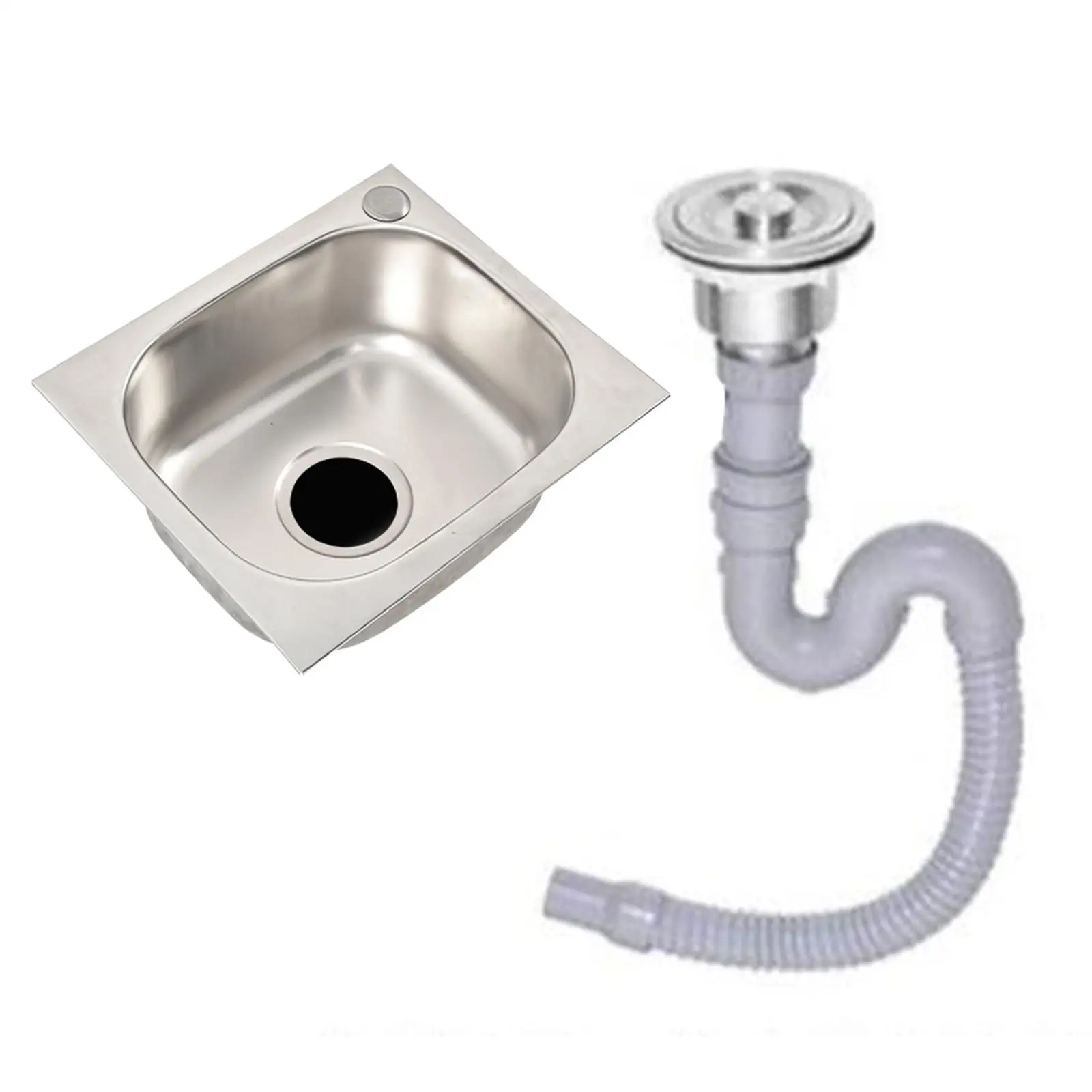 Stainless Steel Kitchen Sink with Drain Hole Fast Drainage Rustproof 37cmx32cmx14cm with Water Pipe Rectangle Single Bowl