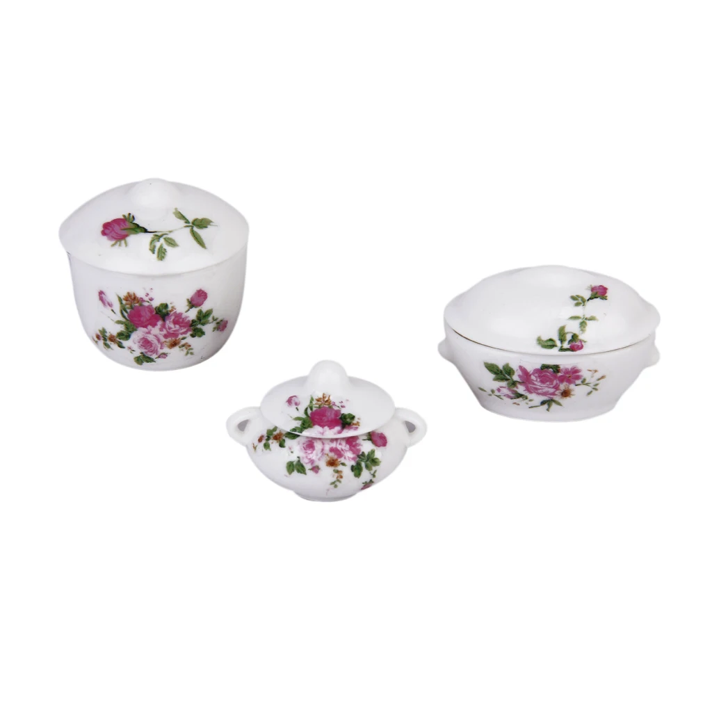 Dollhouse Miniature Dining Ware 1:12 Scale, Casserole Pot Bowl with Lids, for
