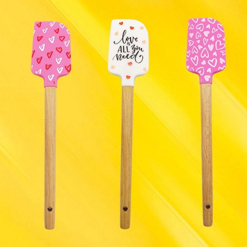 Title 8, Heart Cake Cream Silicone Spatula Wooden Handle...