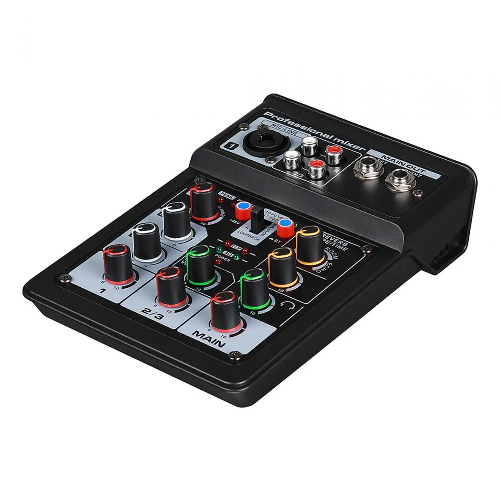 DJ Audio Mixer DJ Controller Processor Reverb USB Bluetooth Stereo Mixer for Live Streaming KTV Content Creators Sound Card