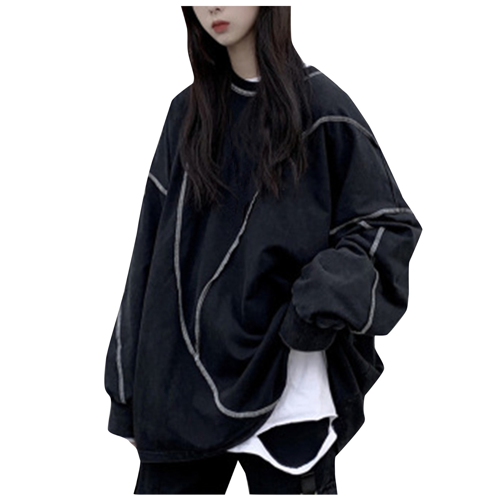 Oversized Drop Shoulder Crewneck Tops para mulheres,