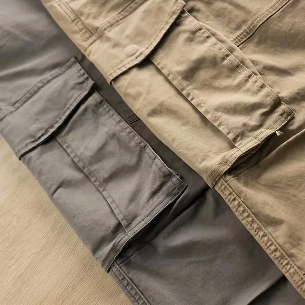 Solid Color Pants Men Pockets for Daily Wear Casual Multi Straight Cargo for Daily Wear casual joggers mens