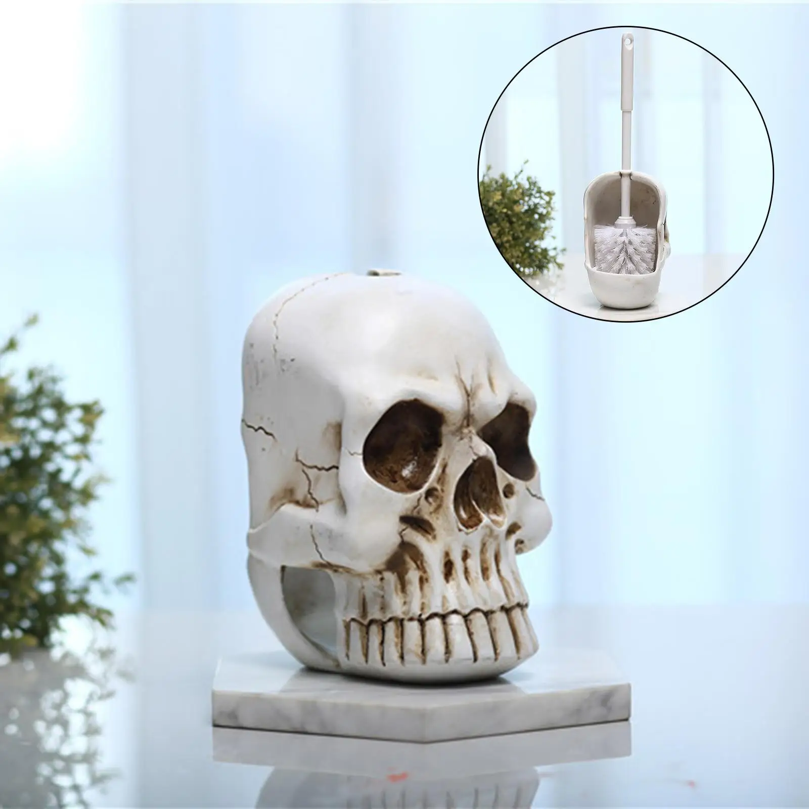 Skull Cranium Toilet Bowl Brush Holder Universal Bathroom Accessories Hygienic Gothic Resin for Gag Gift Bathroom Decorative