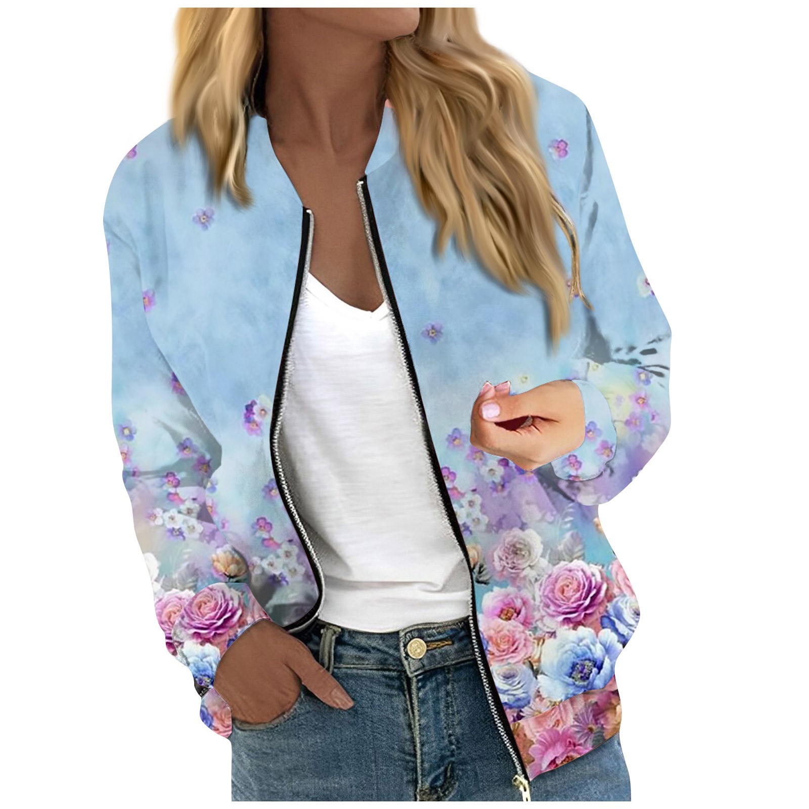 jaqueta bomber leve, casaco estampado floral, jaquetas