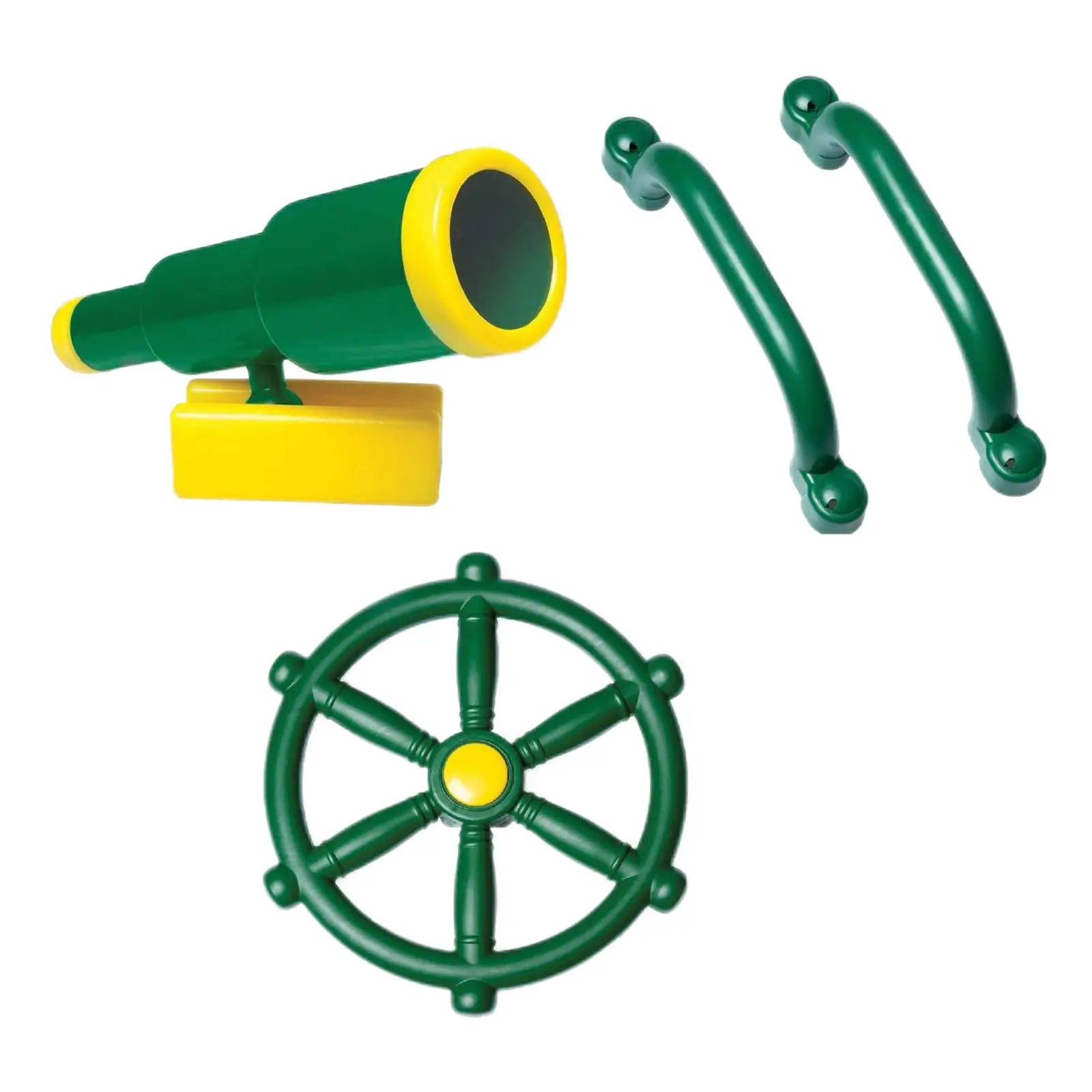 4 Pieces Playground Equipment Set Kids Pirate Telescope Steering Wheel & Safety Handle Bars for Treehouse