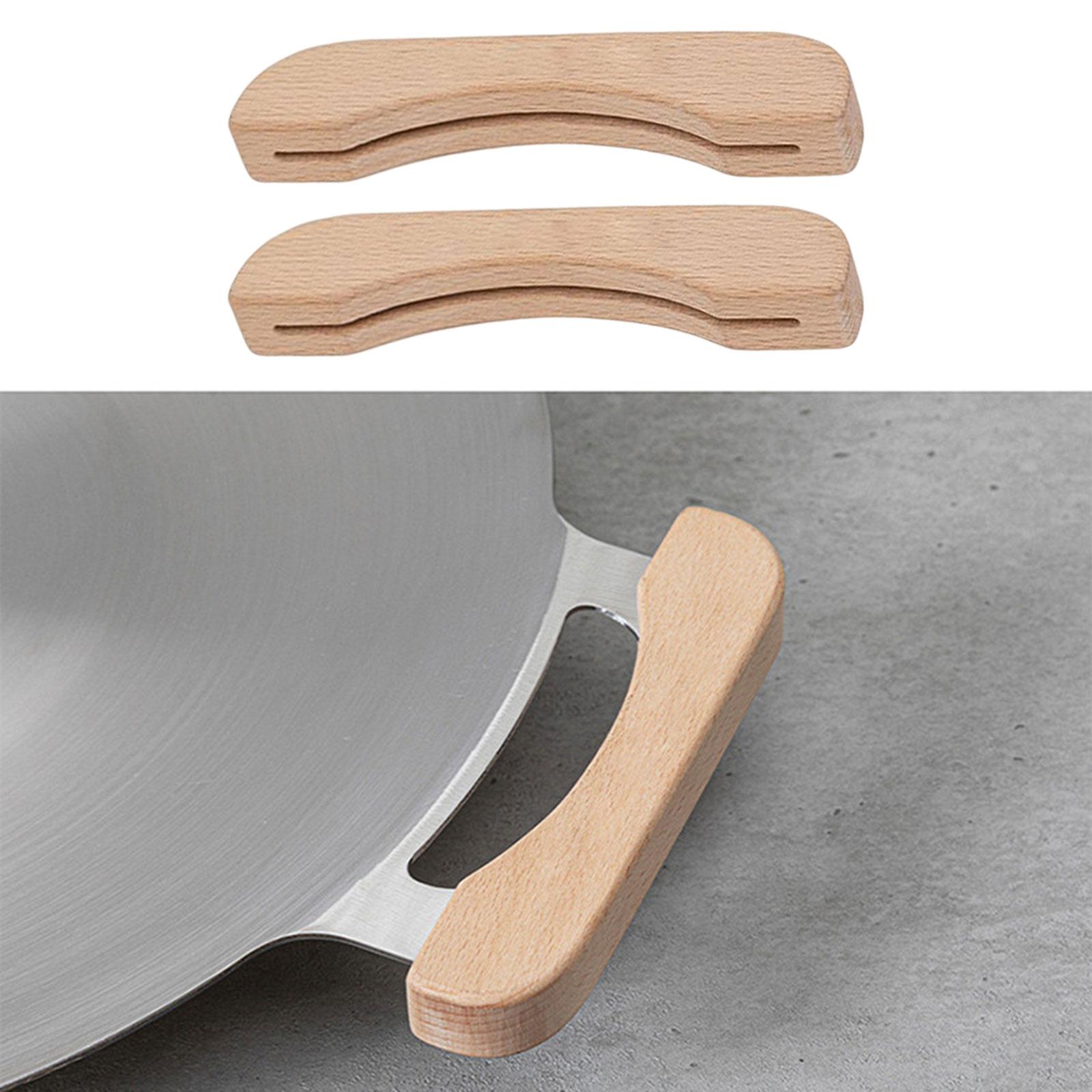 2Pcs Wooden BBQ Barbecue Pan Handle Scald Proof Insulated for Sauce Pan