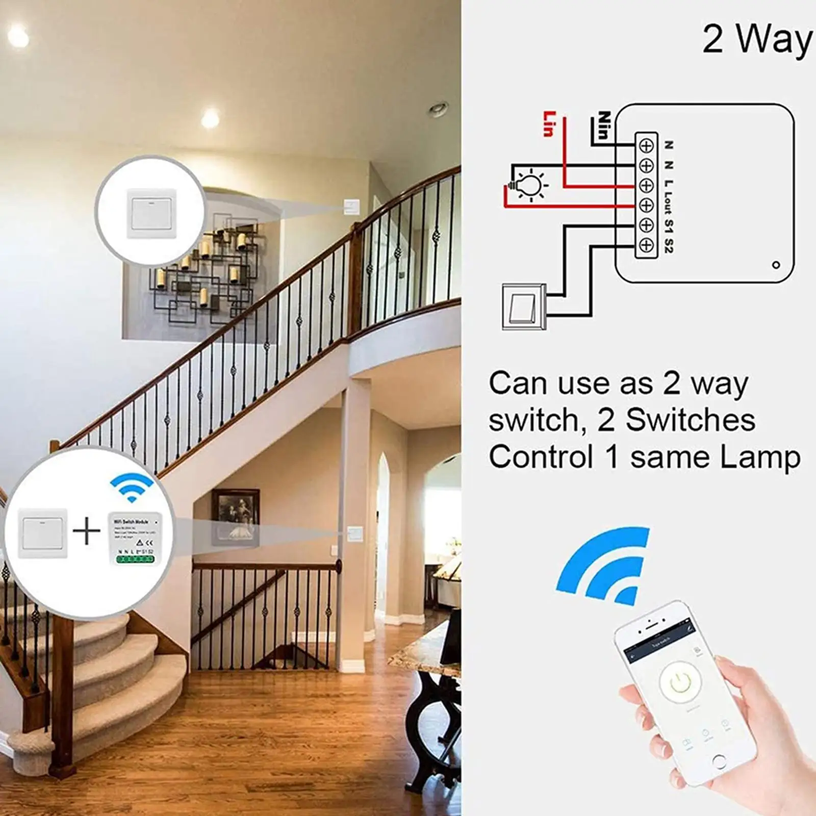 Smart WiFi Switch AC100?240V 16A Timing Wireless Light Control Module App Remote Wireless Light Module Breaker for Tuya Home