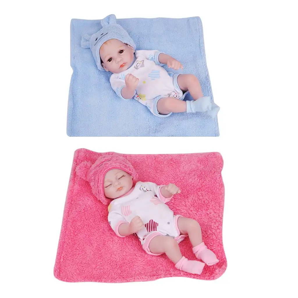 Realistic Baby Twins Toddlers Reborn Doll with Cute Clothes Hat and Carpet, Eco-friendly Silicone 11 Inch, White Skin 