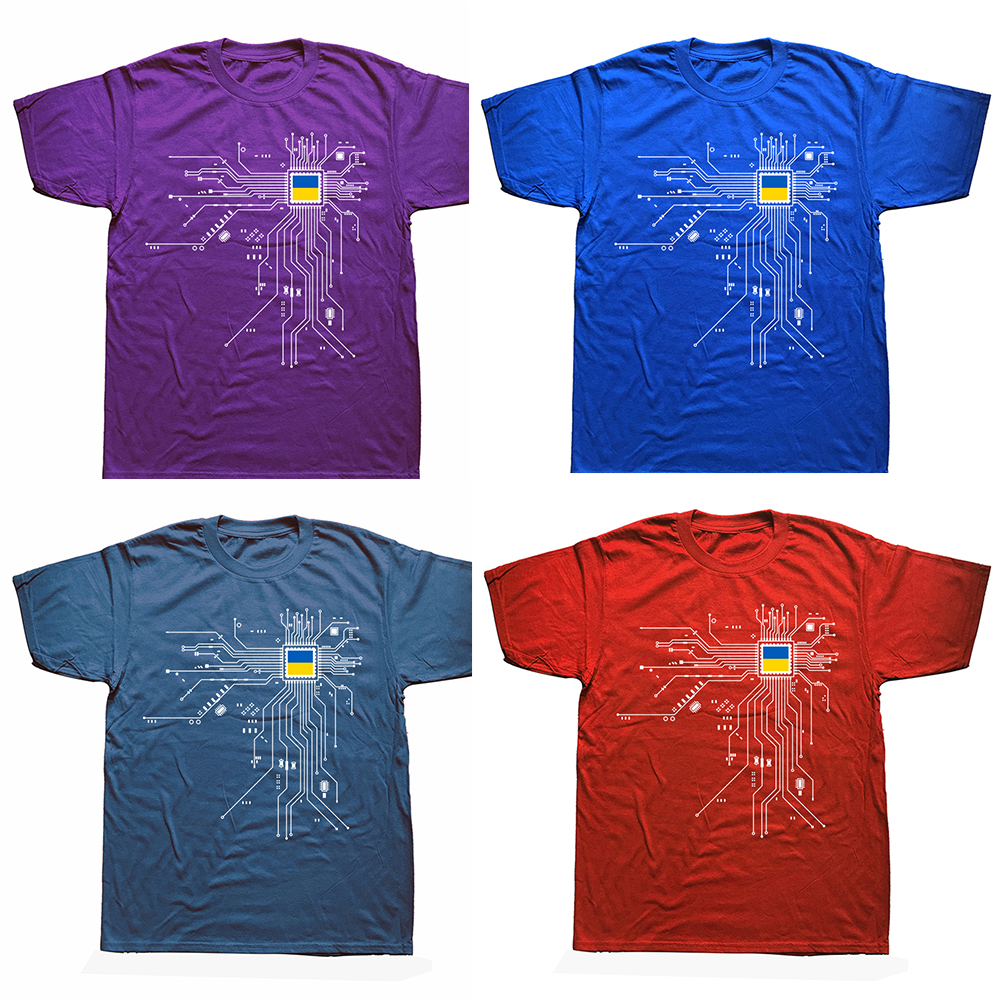 Ukraine Ukrainisch UKR Ukrayina Land Flagge CPU Prozessor Schaltung Diagramm T Shirts Grafik Baumwolle Kurzarm Geburtstag T-shirt – Detail 3