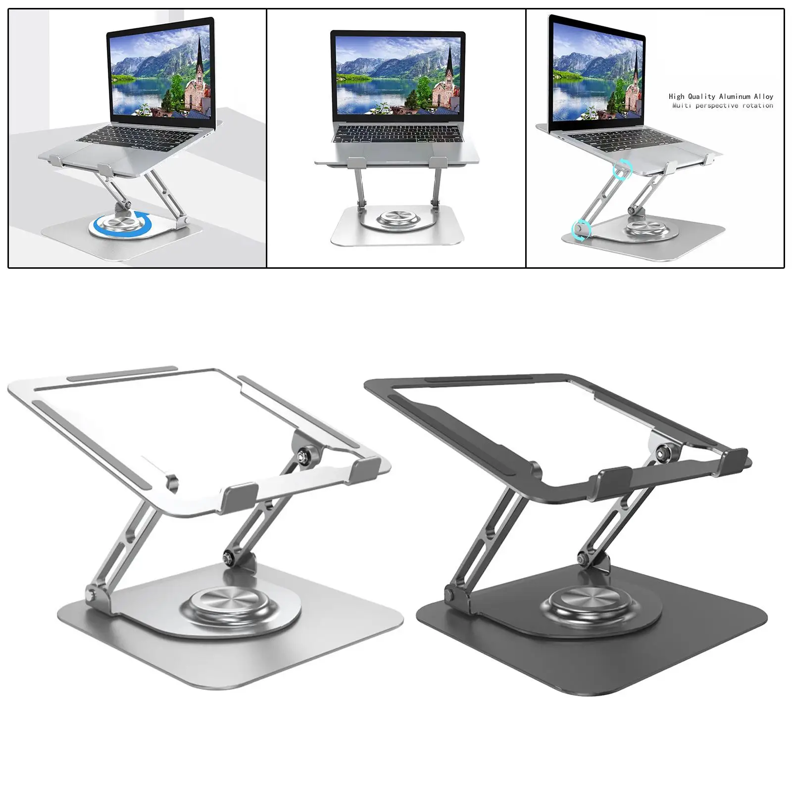 All Aluminium Laptop Stand 360 Degree Rotation Desktop Stand Holder Adjustable Laptops Elevator Laptop Riser for Notebooks