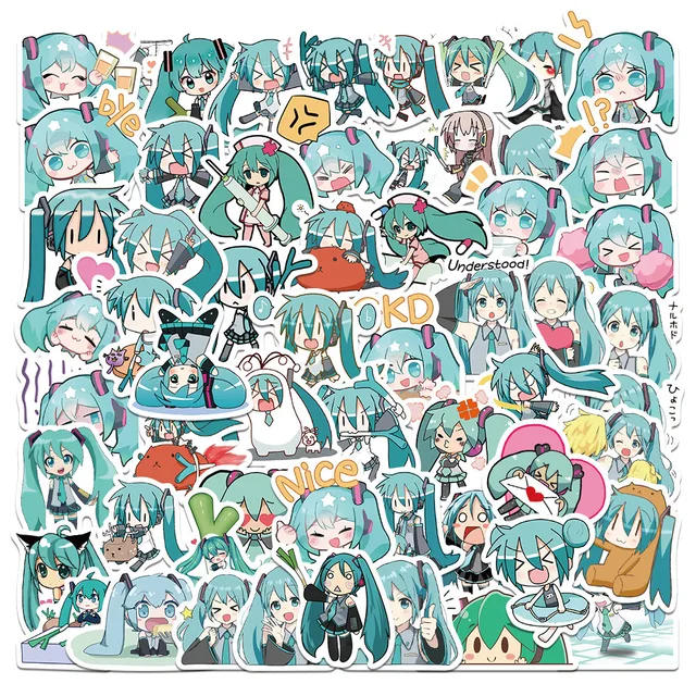 40-70pcs Q Version Hatsune Miku Stickers Cute Expression Anime