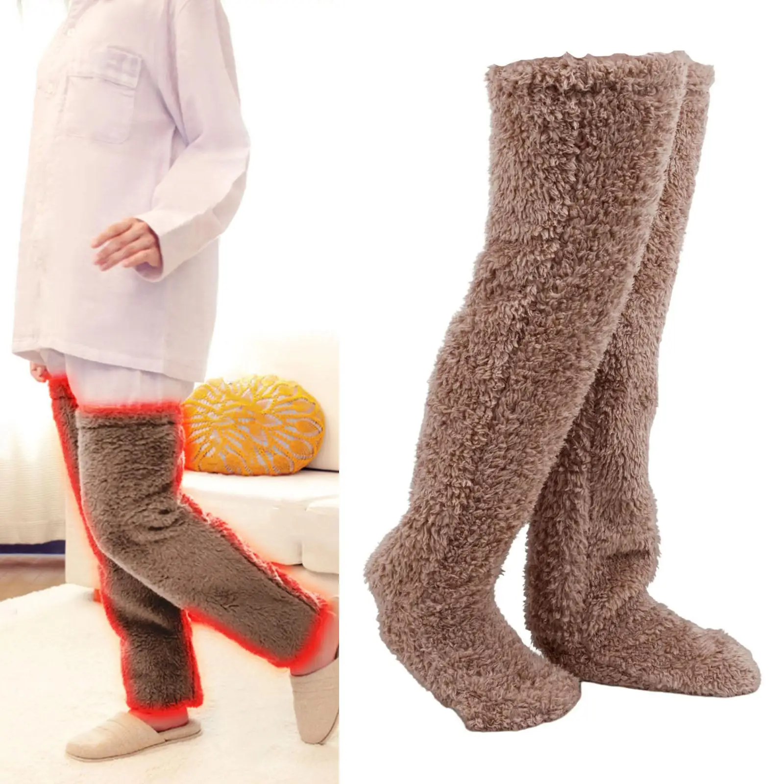 Thigh High Socks Over Knee Fuzzy Socks Boot Socks Stocking Legging Stocking Plush Leg Warmers for Office Living Room Women Kids