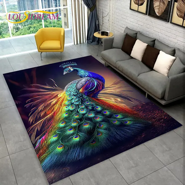 1pc Printed 3d Peacock, Cat, Peacock Feather Felt Floor Mat