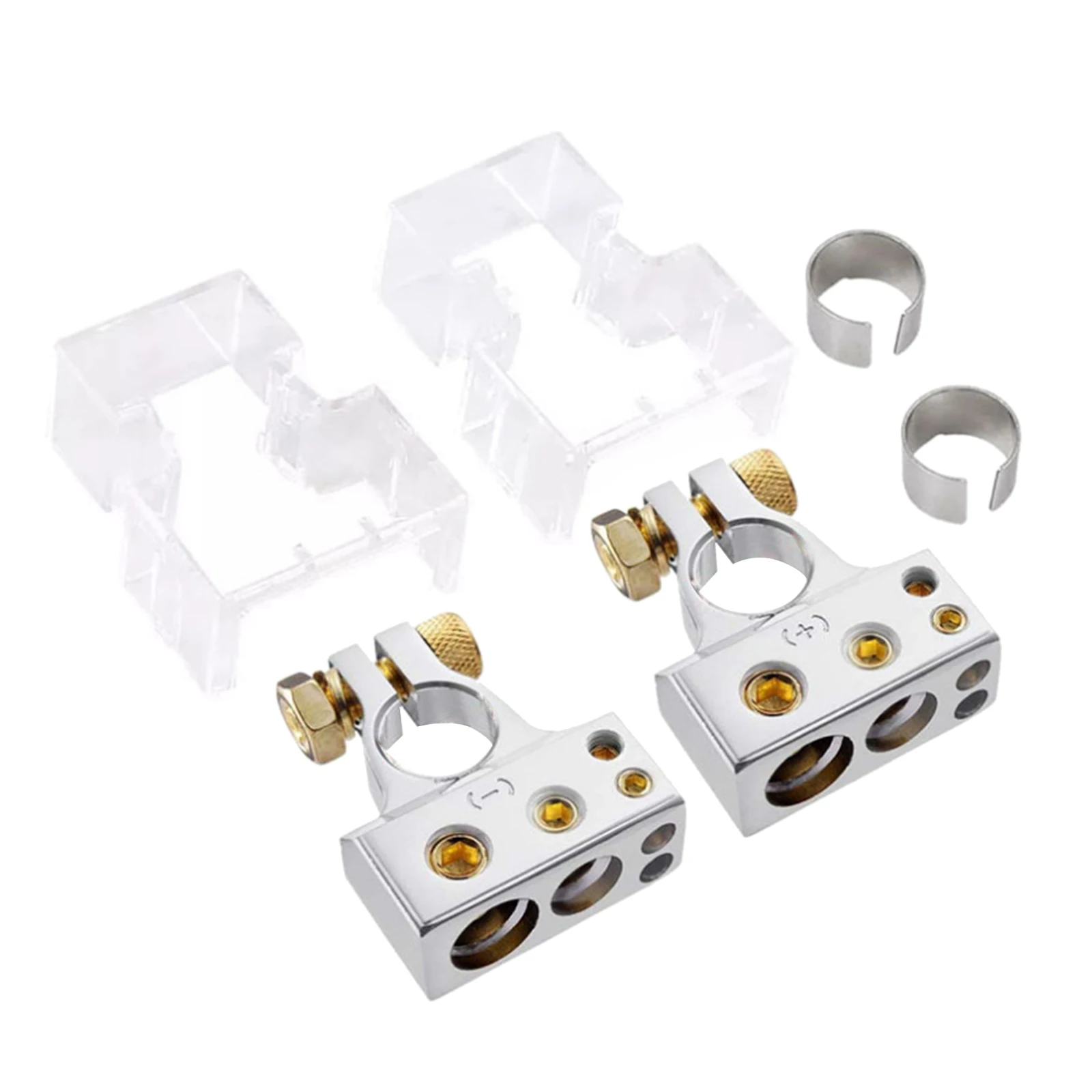 2PCS Car Battery Terminal Chrome Battery Terminals Connector  & Negative Set with Clear Covers Durable  Time Use