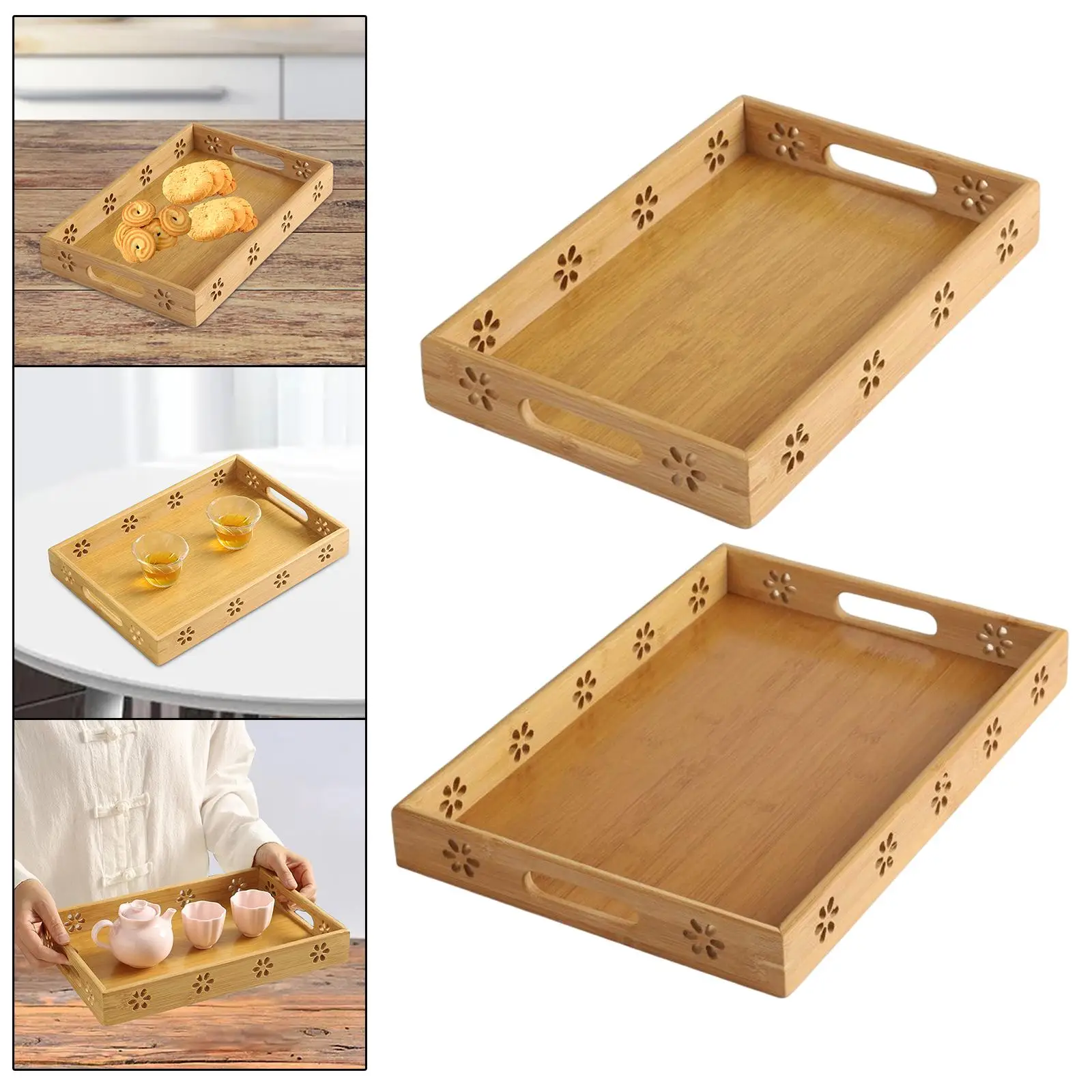 Bamboo Serving Tray Rectangular Tray for Kitchen Breakfast Hotel Home Decor Table