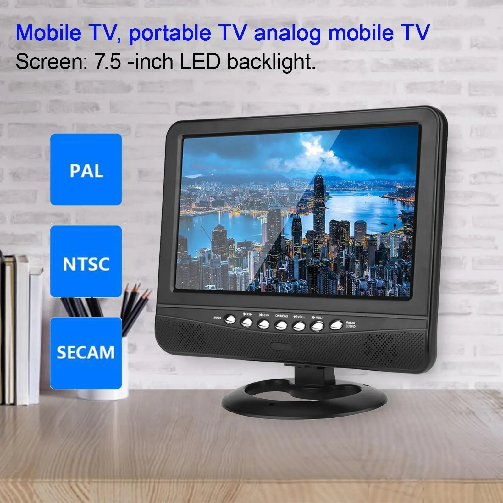 Portable 9.5 inch Car Analog TV LCD HD 3D Radio Color Screen Mini Thin Digital Wide Viewing Angle Video Player Monitor EU