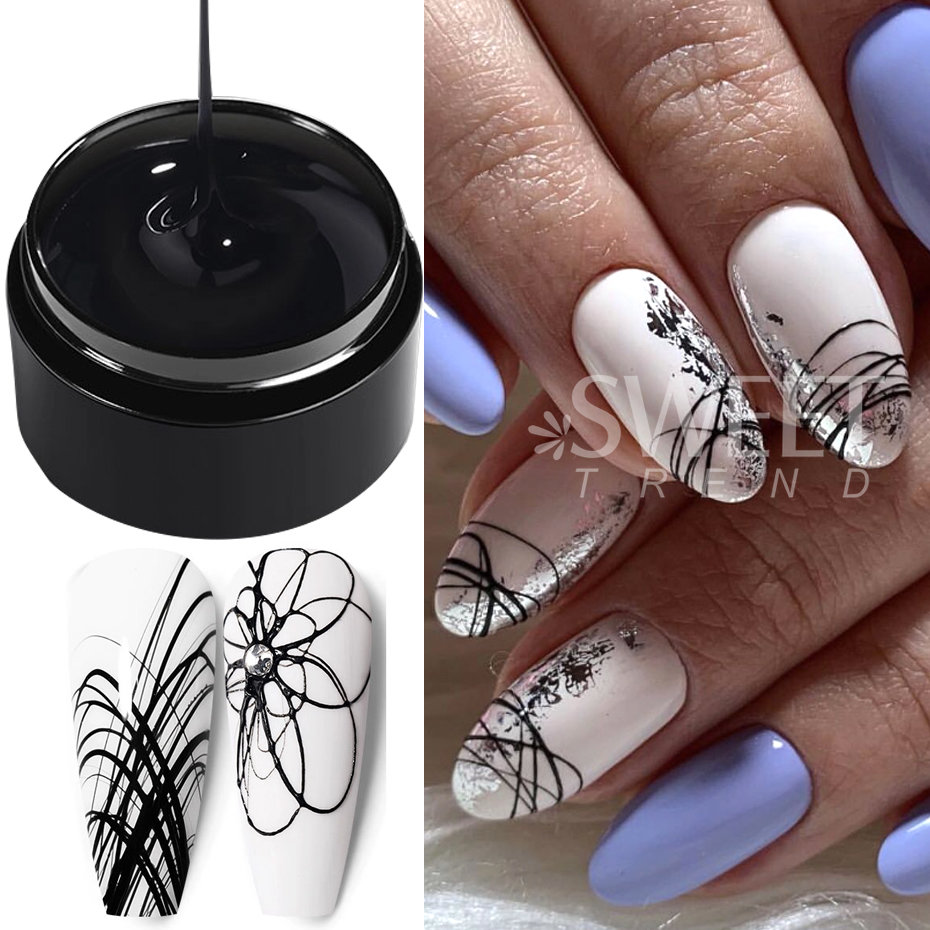 Description Picture 5 of itemBlack White Spider Web Gel Wire Drawing Gel Nail Polish Varnish Nail Art Design Painting Liner Glue Reflective Lacquer Top Coat