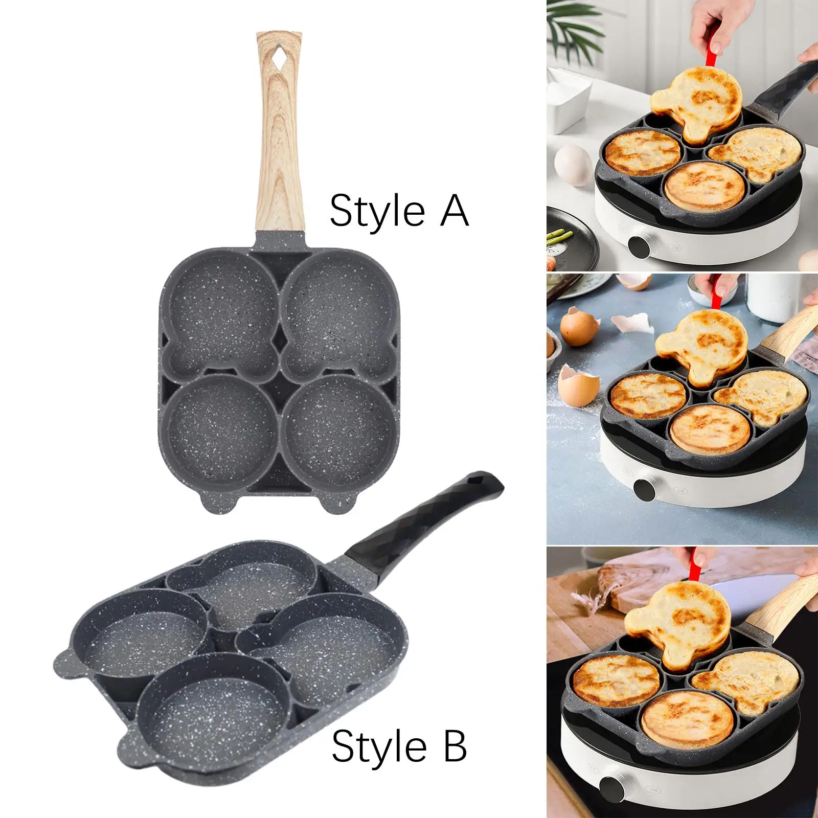 4 Hole Frying Pan Thickened Tool Frying Pot for Stove Egg Steak Kitchen Cookware