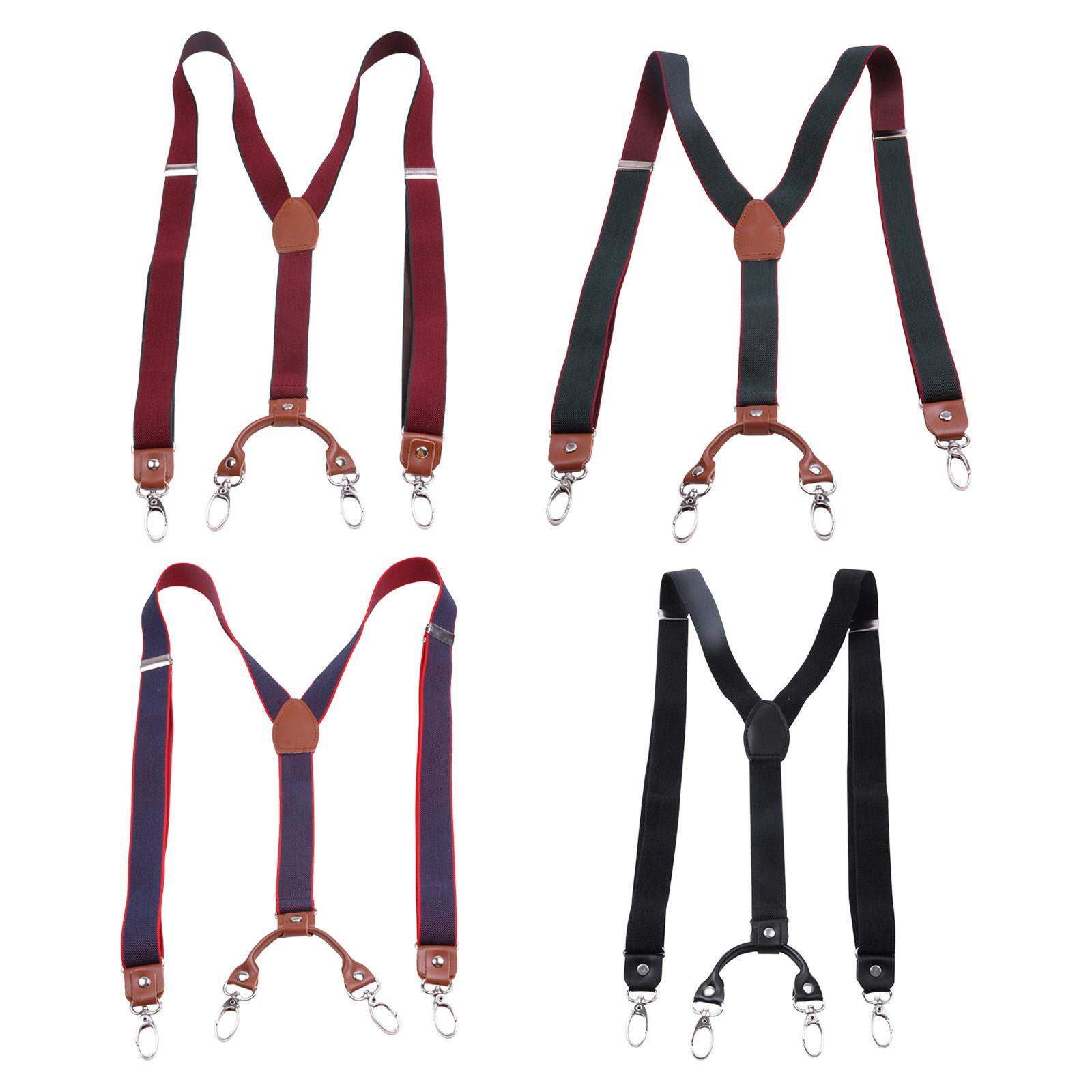 Suspenders for Men, Elastic Adjustable 4 Hooks Y Back Construction 1 inch Wide Belt Loops Pants  for Work Casual Accessories