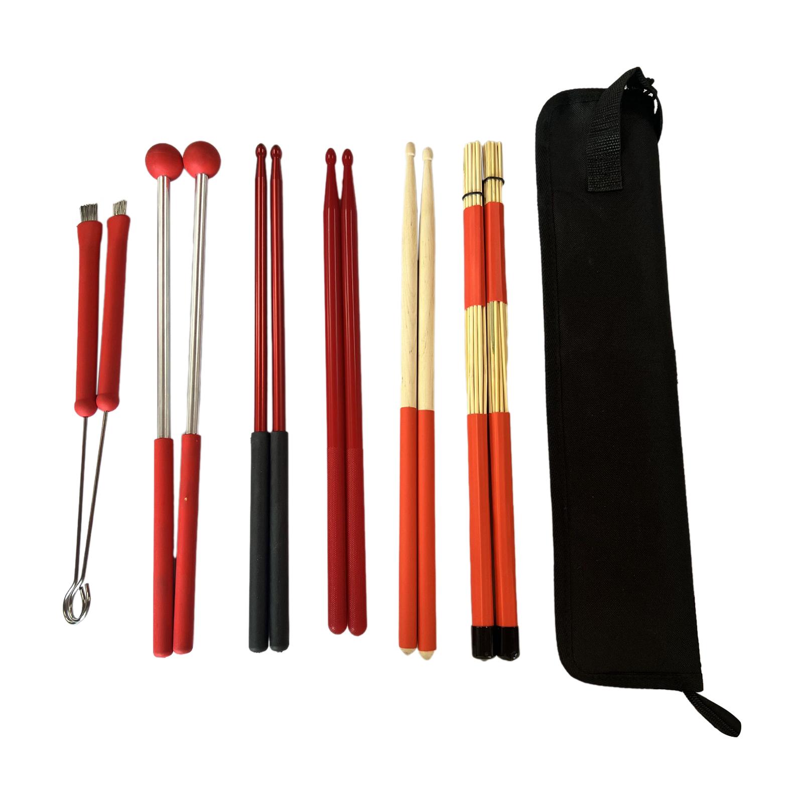 Drumsticks Set Wood Drum Sticks with Storage Bag Rods Drum Brushes for Jazz Folk Kids Adults Music Lover Practicing Drummer