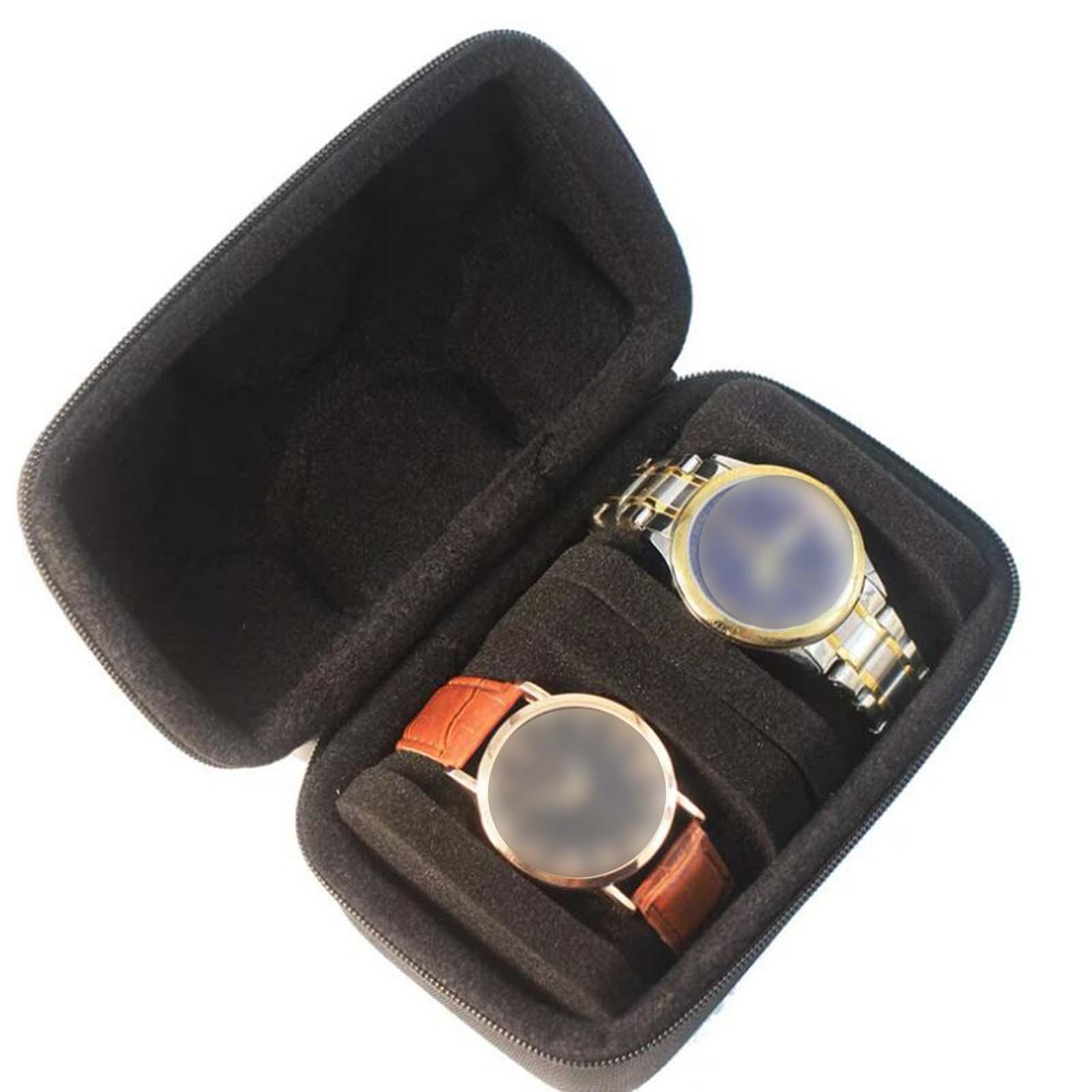 Portable 2Slot Watch Travel Case EVA Shell Watch Holder Wristwatch Pouch Organizer Waterproof Outdoor Jewelry Display Black