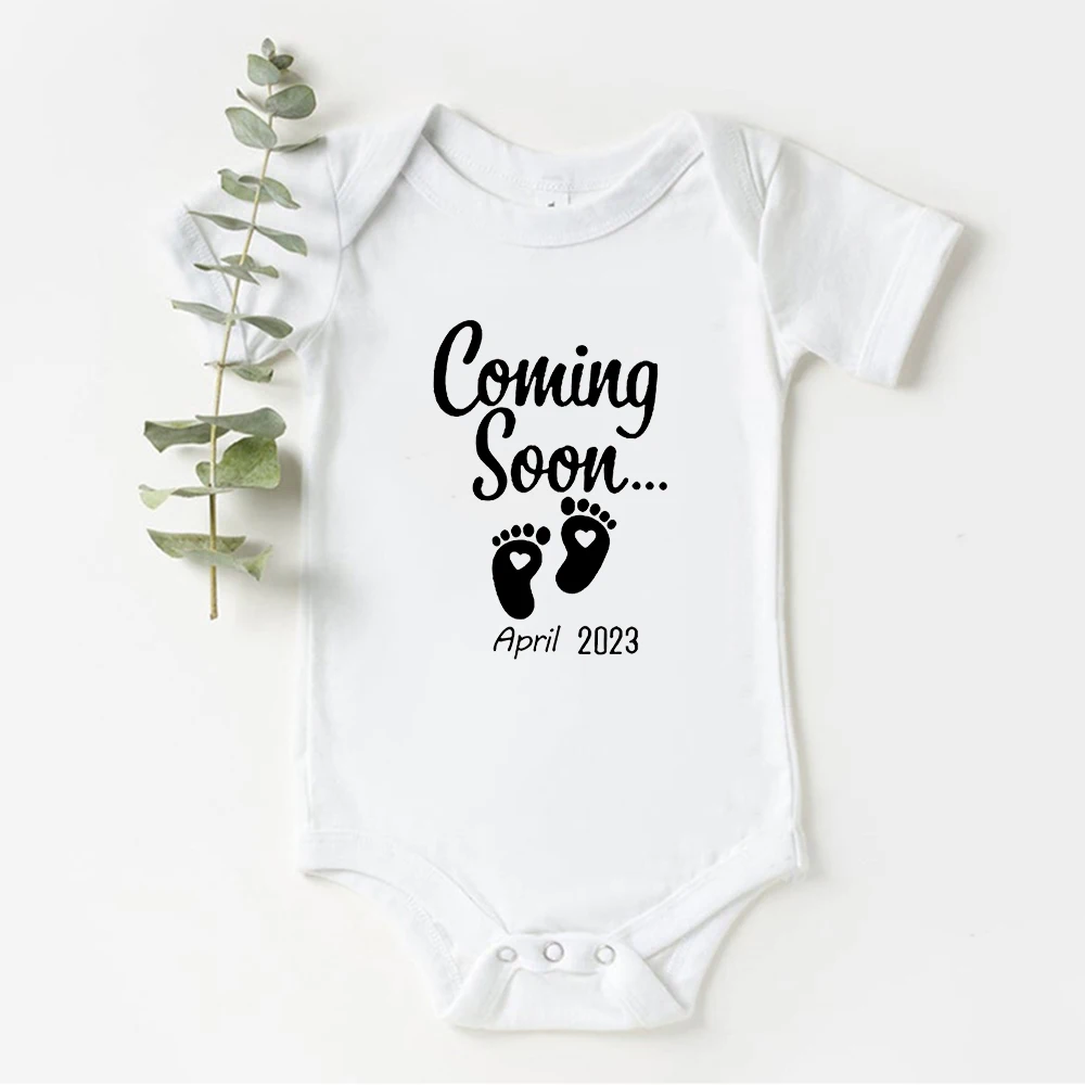 Clothing Unisex Kids Clothing Unisex Baby Clothing Bodysuits Personalised Pregnancy Baby Announcement Coming Soon Surname and Due Date Baby Grow Vest 