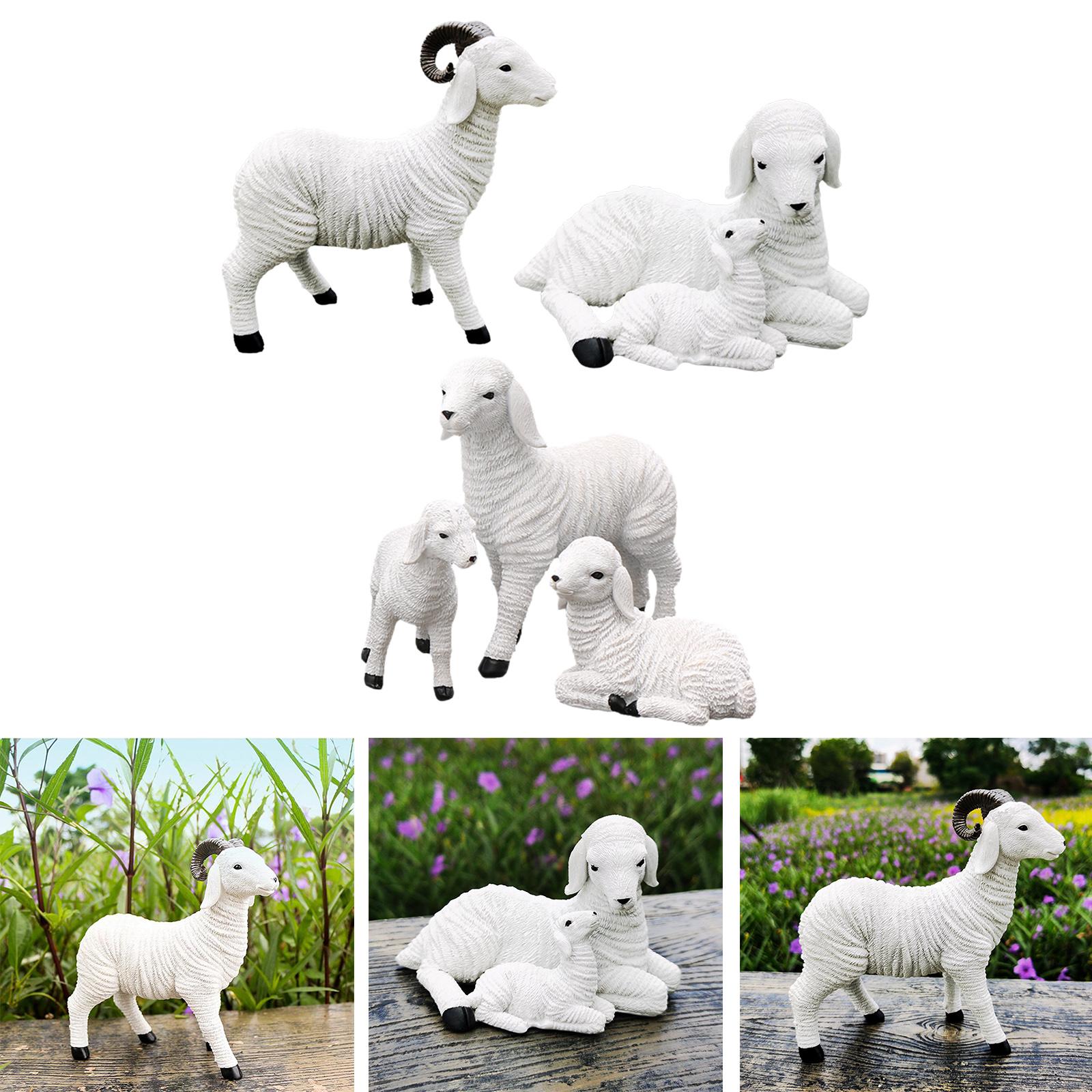 Resin Goat Figurine White Lamb Ornament Mini Animal Model Decor for Home Farm Yard Lamb Craft Outdoor Statues Housewarming Gift