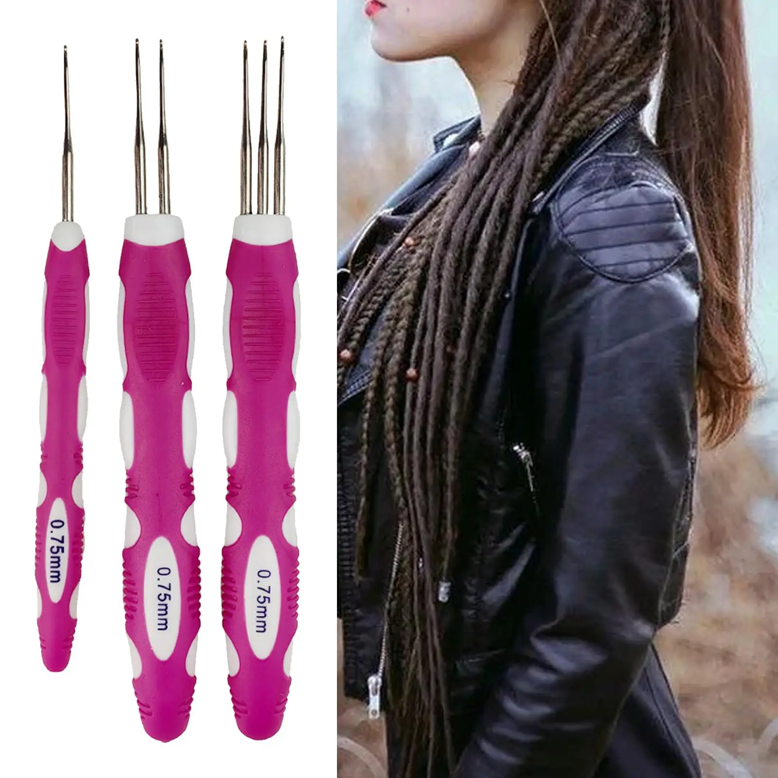 Dreadlock Crochet Needle Hair Parting Flexible Knitting Crochet DIY Durable with Handle 0.75mm for Hair Accessories Braid Crafts