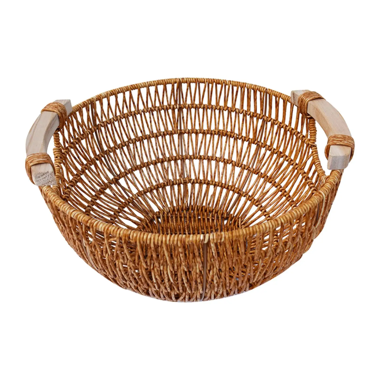 Fruit Basket Sturdy Photography Props Handmade with Handle Hamper Basket Outdoor Basket Round Storage Basket for Home Garden