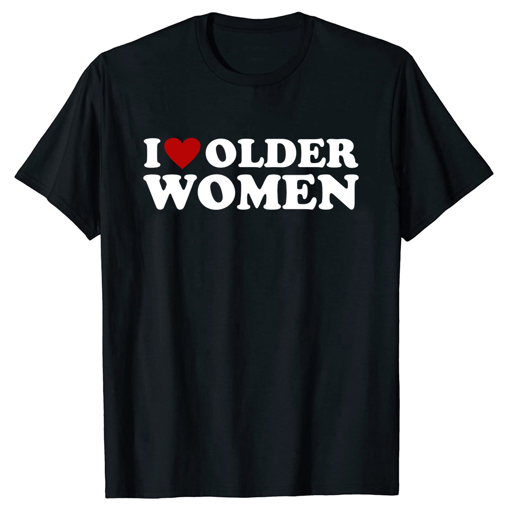 Ich mag ältere Frauen Herz heiße Mütter T-Shirts Rundhals ausschnitt Kurzarm Mode T-Shirt Kleidung lässig Basic T-Shirts – Detail 2