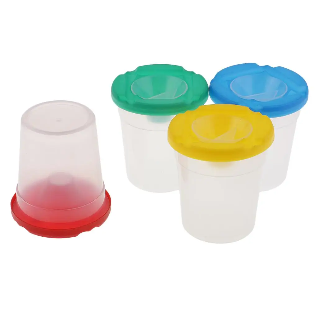 Spill Proof Paint Cups in 4 Colors for Kids Toddlers Children Early Learning Painting DIY Art Supplies