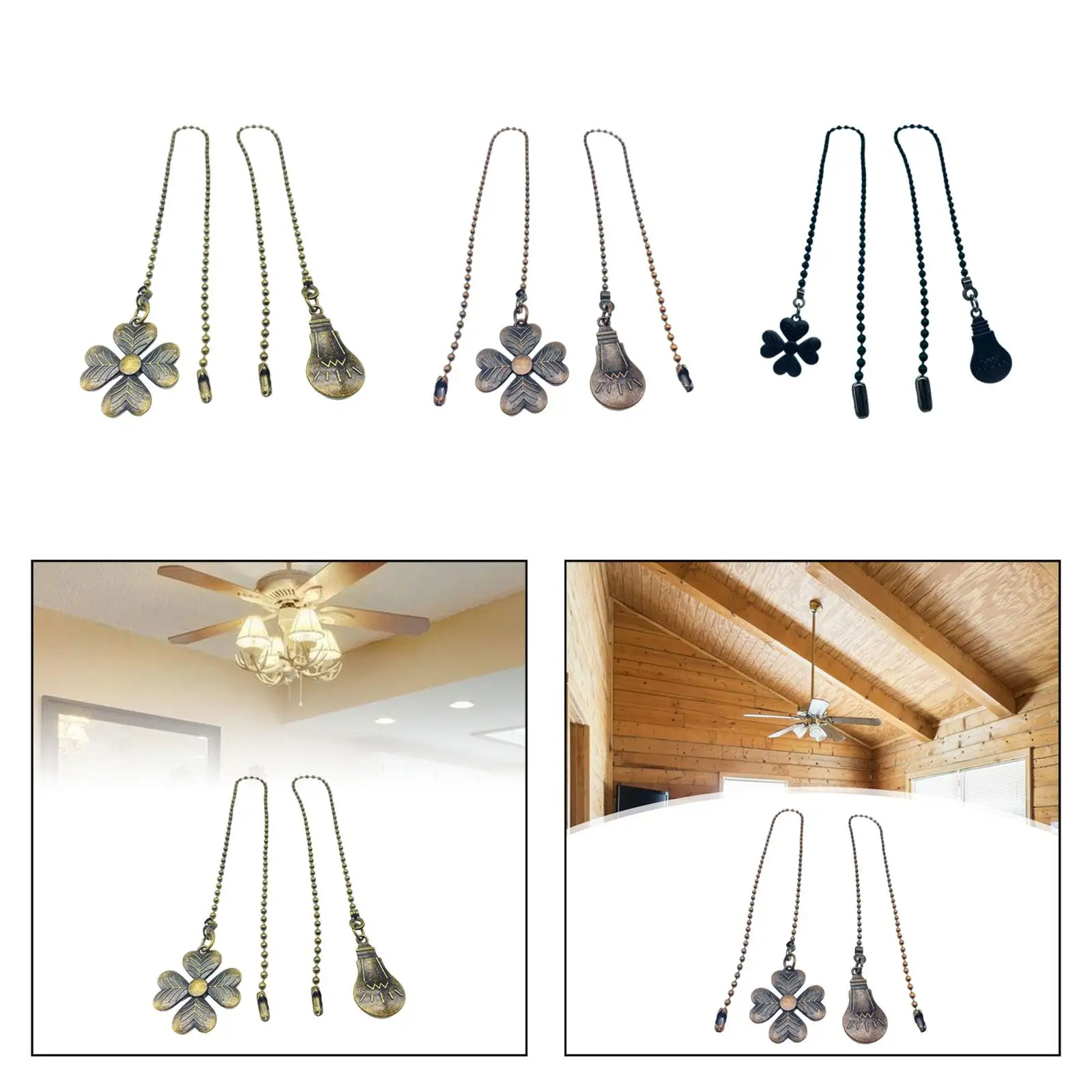 2Pcs Ceiling Fan Extension Pull Chain Decorative Hanging Ornaments Bulb Cord Chain Fan Pull Chain Extender for Fixture Bedroom