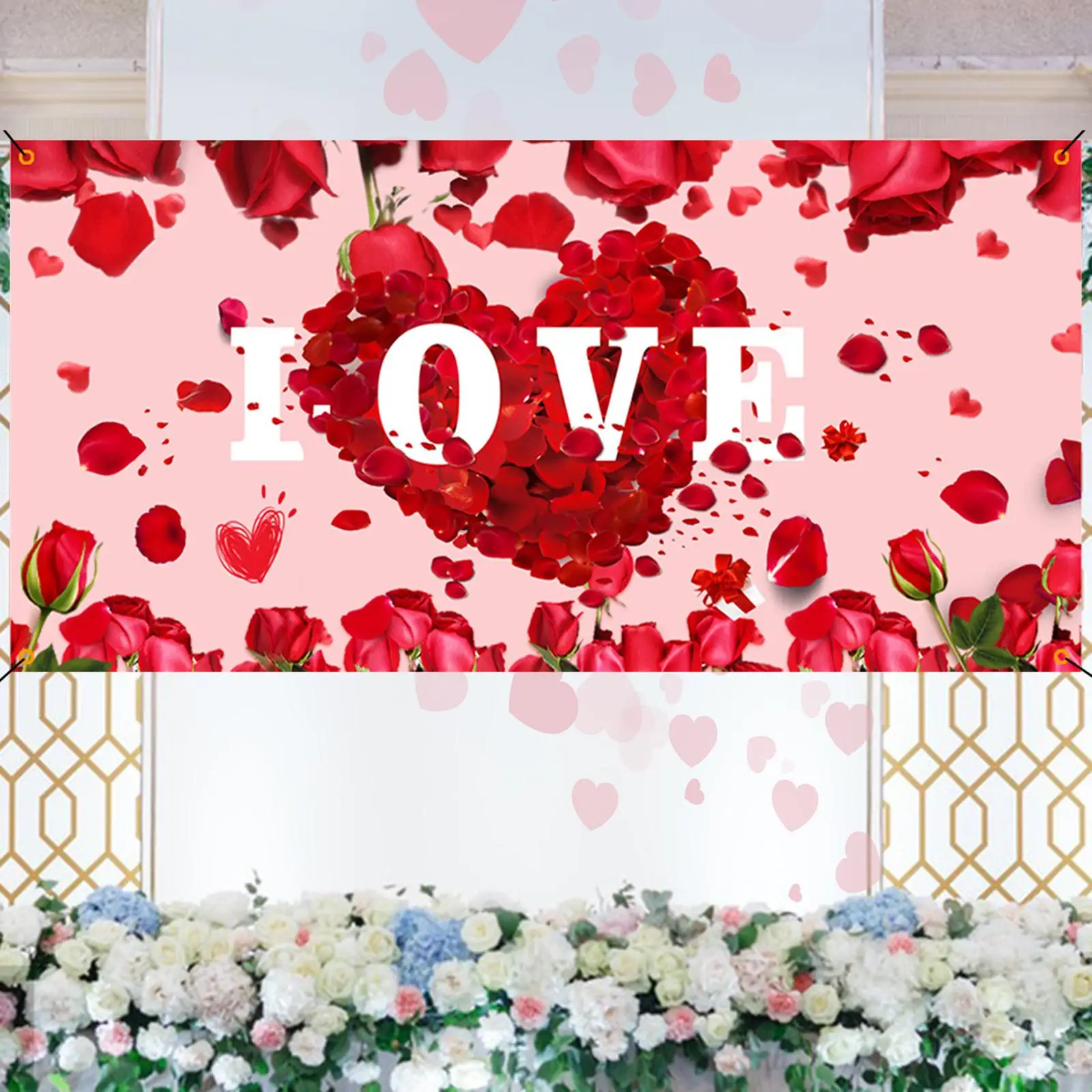 Happy Valentine`s Day Backdrop Banner Romantic Heart Love Background for Party Supplies Wedding Photoshoot Birthday Engagement