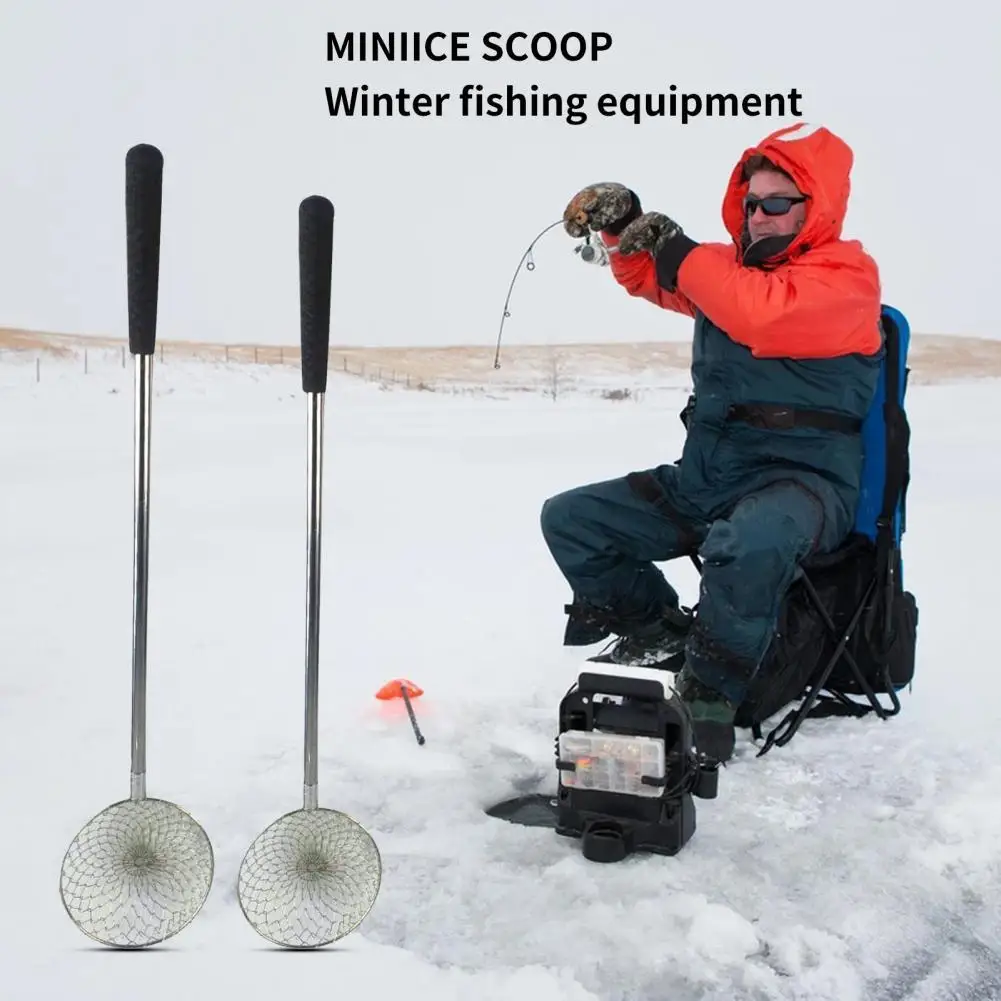 Fishing Skimmer Winter Fishing Ladle Angling Equipment with Big Holes For Scooping Out Ice While Ice Fishing A Reheyre Stainless Steel Ice Fishing Scoop 
