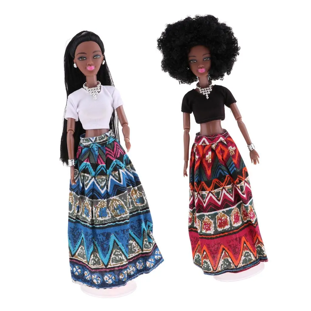 Beautiful Modern African Girl Dolls  and Floral Dress 12 Joints Moveable Ball Jointed Dolls